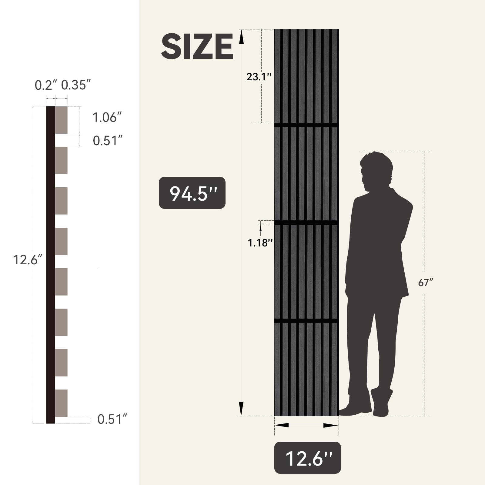 Upick Faltbare Akustikwandpaneele, 4 Stück, 240 x 32 cm, MDF-Lamellenholzplatten für Wand, schallabsorbierende Wandpaneele für Innenwanddekoration, Mattschwarz