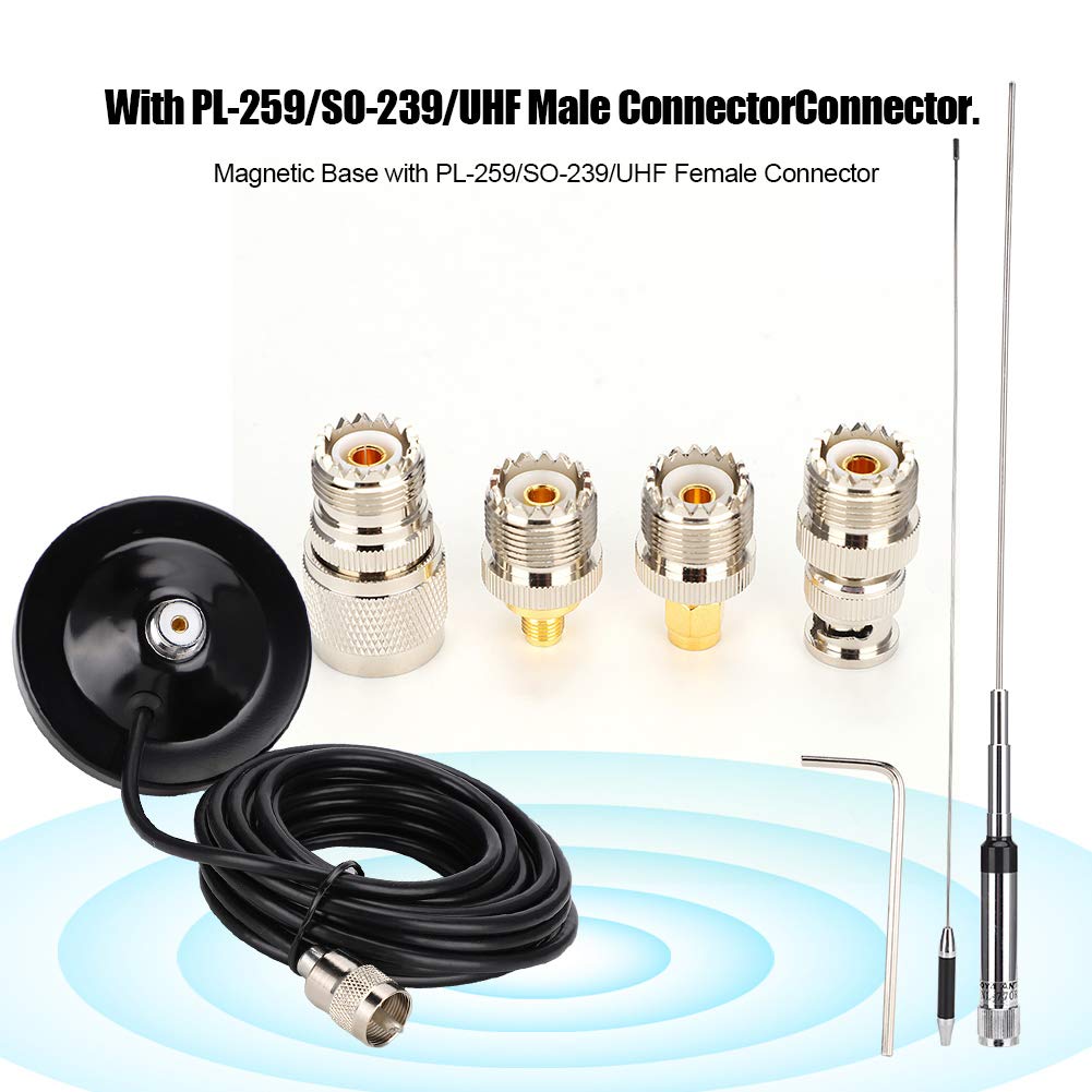 NL 770R Antena VHF UHF 144 430MHz de Doble Banda, Ganancia 3.0 5.5 DBi con Conector PL259 de Base Magnética, para Radio Móvil
