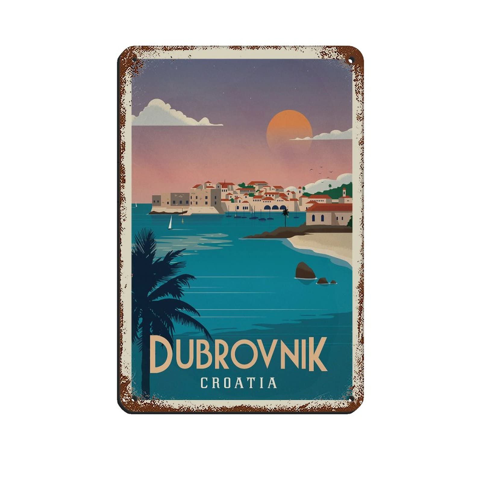 Kziwq T436 Vintage Tin Signs Dubrovnik Croatia Metal Travel Tin Signs Wall Decor For Cafe Bar Pub Home 15X30cm