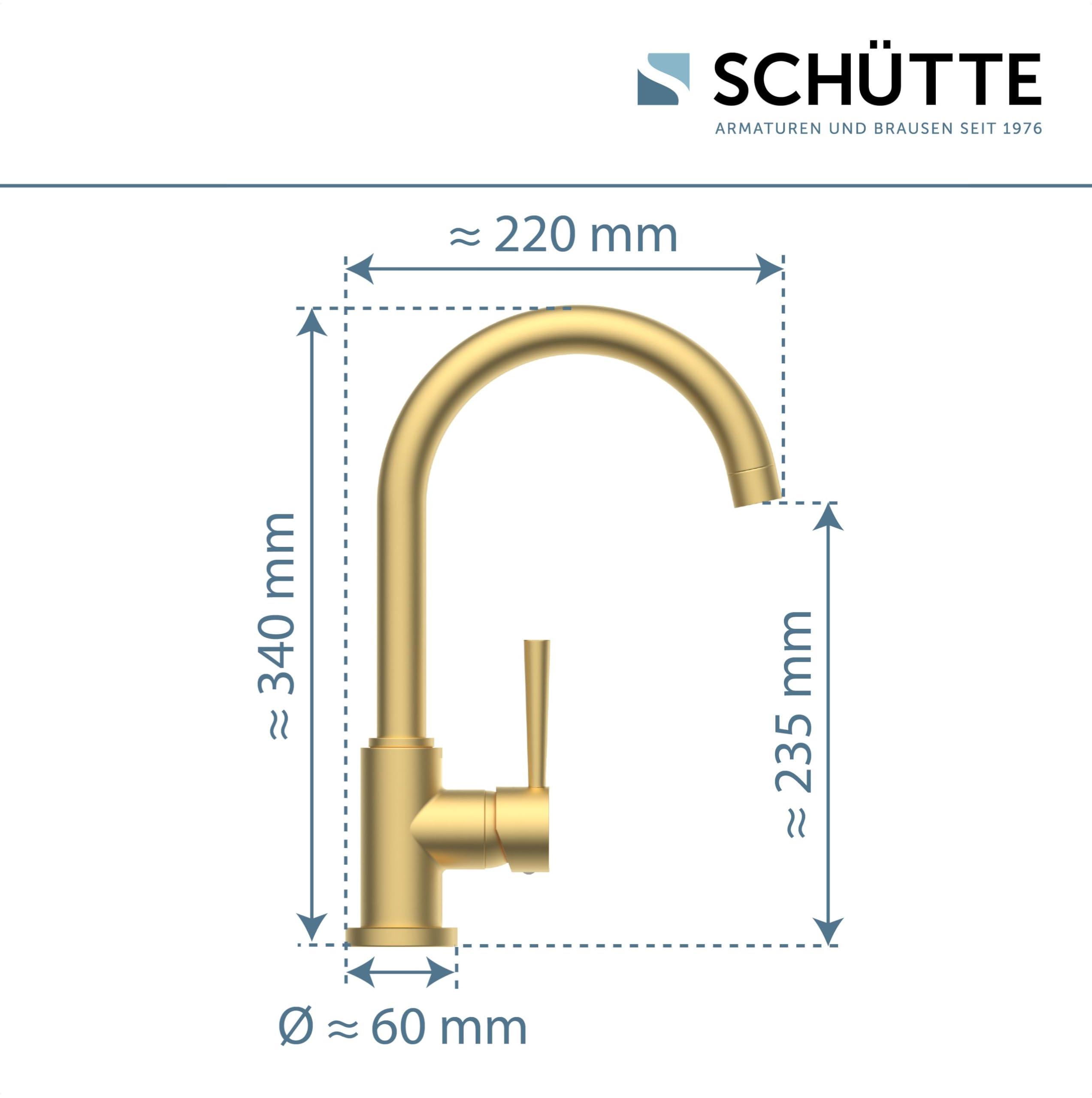 SCHÜTTE 79167 Cornwall armatura kuchenna, obracany o 360 stopni kran kuchenny, bateria mieszakowa do zlewu z mieszaczem jednouchwytowym, bateria zlewozmywakowa, złota