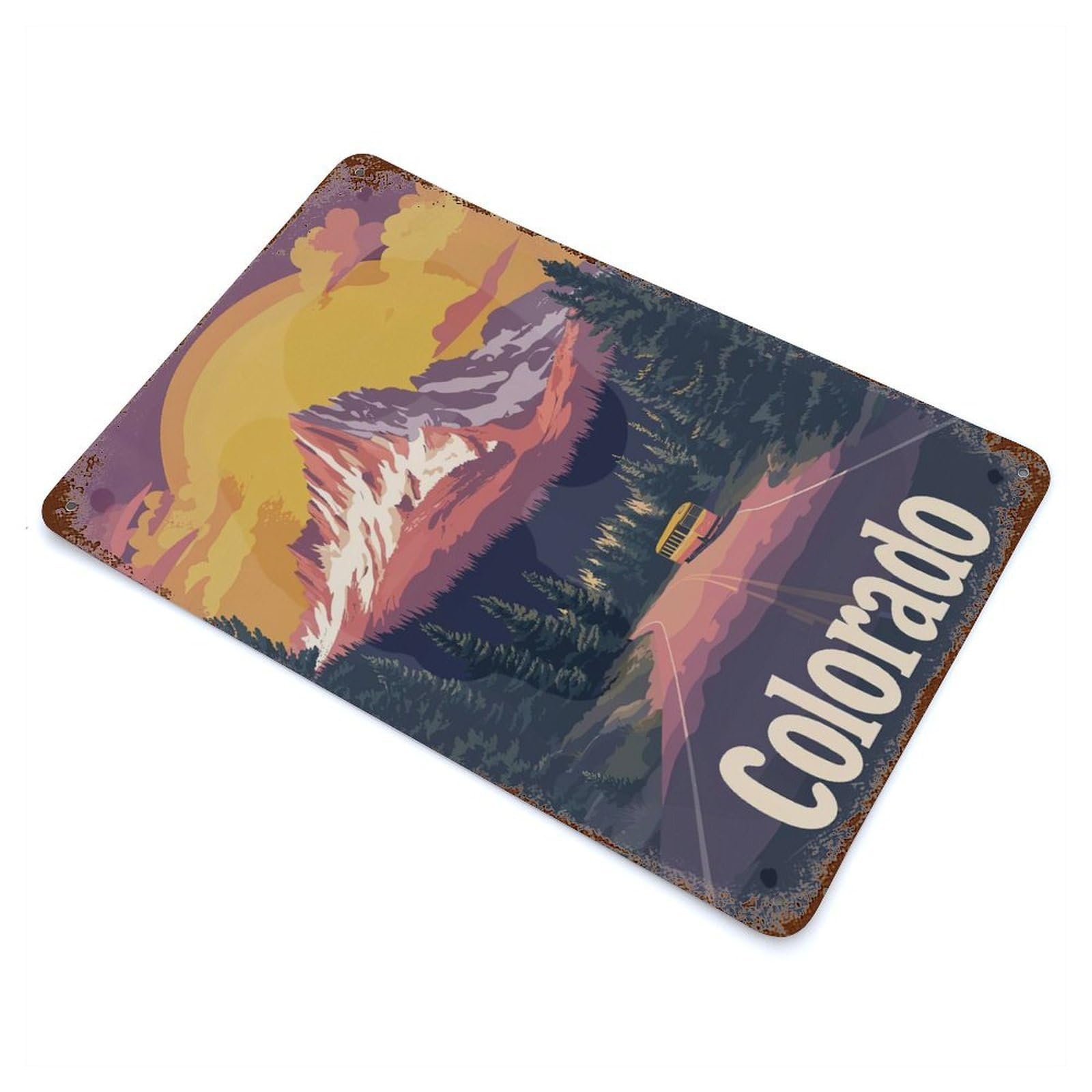 Colorado Mountain Sunset 11.8"x7.9" Vintage Rust Metal Sign, Classic Wall Plaque for Pub, Kitchen And Man Cave Decor