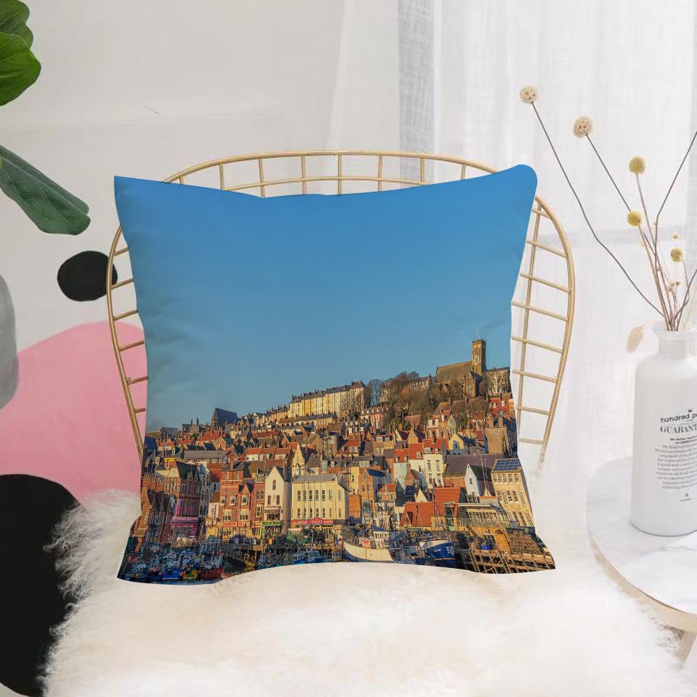 Hyosxw Scarborough Harbour And Town Large - A6 Cushion Cover,Throw Pillow Case Home Decorative For Living Room Bedroom Sofa Chair 18X18 Inch,Scarborough Harbour And Town Large,Pillowcase 45X45cm