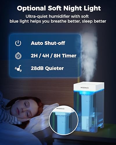 Miniatura 5 de Humidificador de llenado superior, humidificador de niebla fría de 5 litros con control táctil, ultrasónico ajustable 3 salidas de niebla, 3
