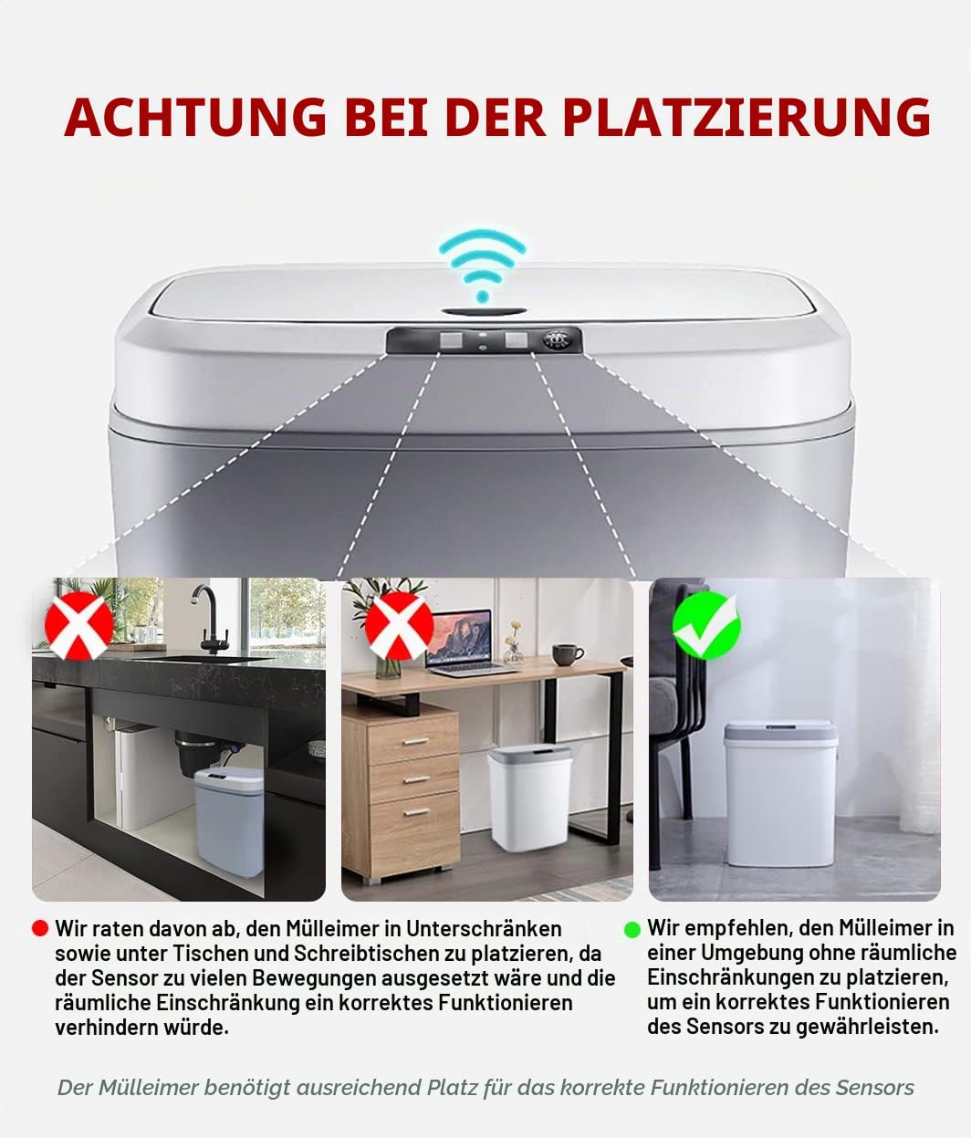 S.I.C Mülleimer mit Sensor,Automatischer Mülleimer,16L,mit Smart Öffnungs-Sensor und Geräuschloser Verschluss-Technologie, Ideal für Büro, Wohnung, Küche und Badezimmer(Weiß)