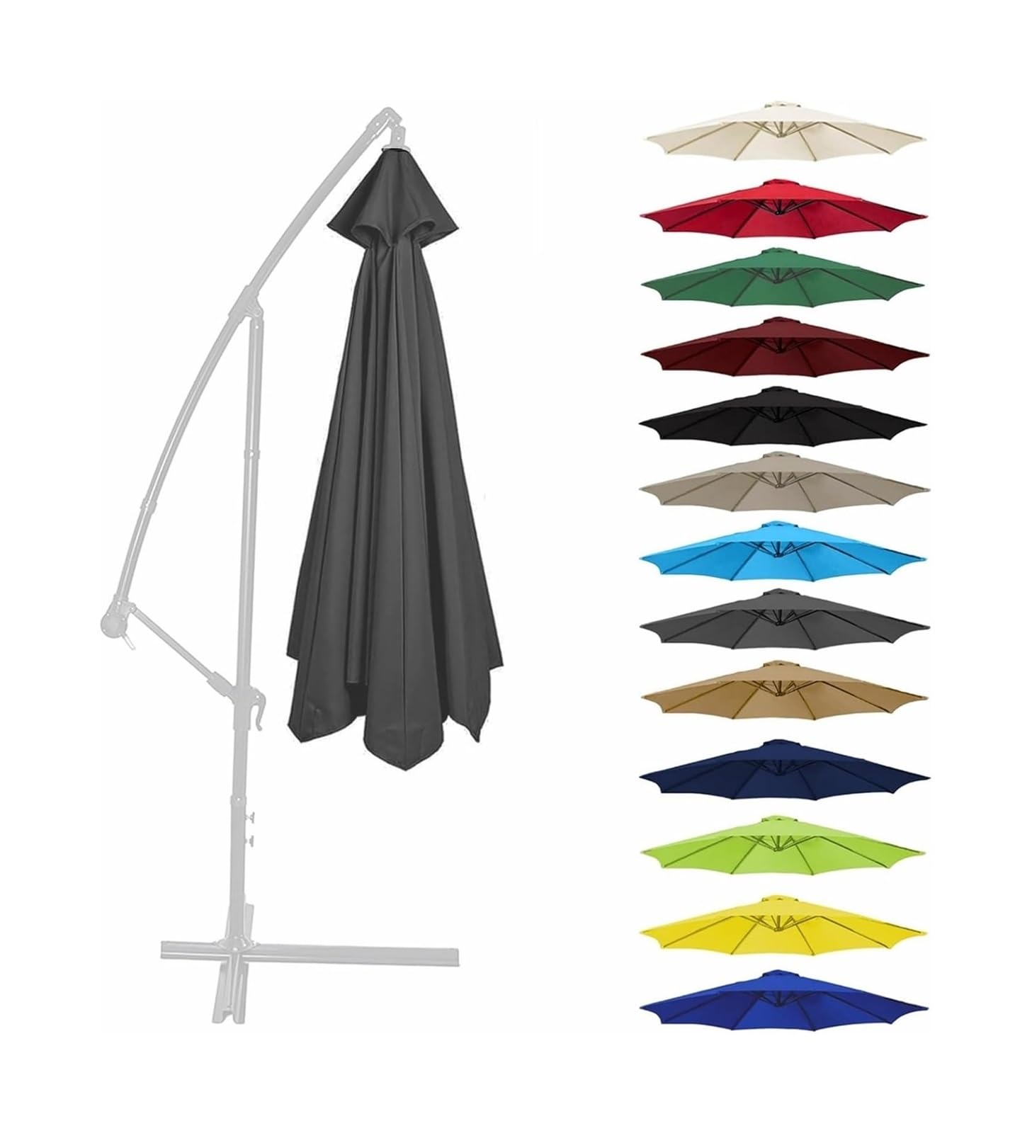 Replacement Parasol Canopy, Replacement Canopy For Umbrellas UV50 Cover Multicolor Multiple Sizes(Grey,2.7m 8 ribs)