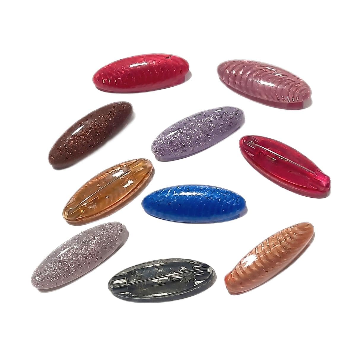 Glitter Acrylic Pins/Saree Brooch/Safety Pins for Women and Girls | Decorative Oval Design Scarf Pins | Multi-Color Pack of 10 | Dress, Shawl & Dupatta Pins-image-37