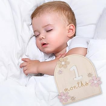 Carte Mensuelle Bébé AOEVUIR - Support Photo Bois 0-12 Mois Avec Chiffres Amovibles Style Floral