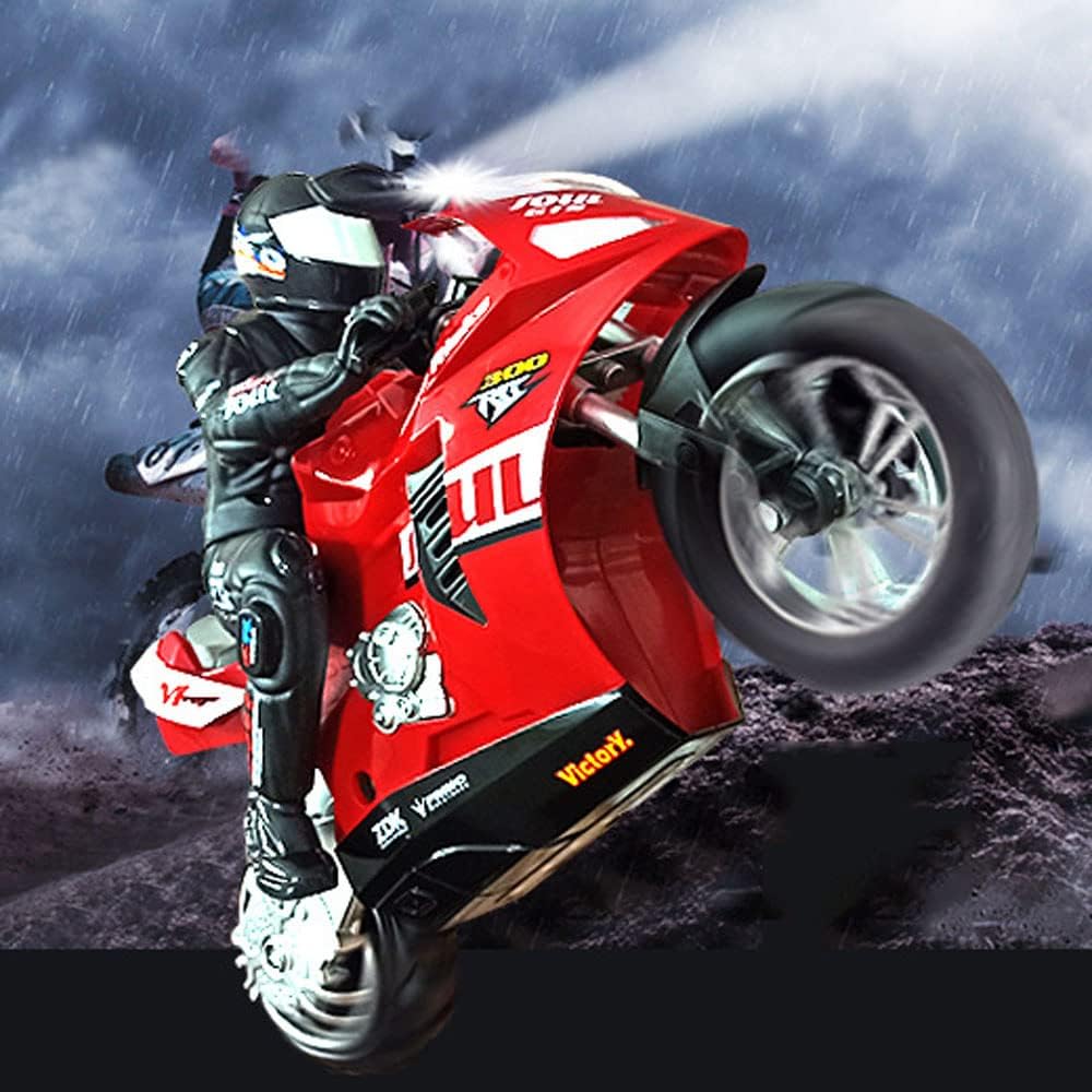 Vehículo De Carreras con Autoequilibrio Y Acrobacias con Control Remoto para Motocicleta RC De 2,4 GHz - Moto Ciclónica De Alta Velocidad 1/6 R/C Y Figura De Montar con Acción De Ruedas