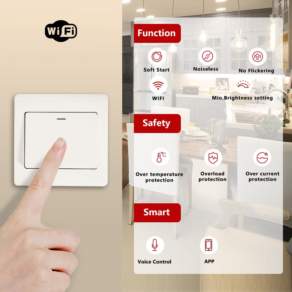 Variateur d'intensité WiFi/WiFi - Pour LED et halogène à intensité variable - 230 V - Pour lampes LED - Variateur rotatif encastré - Compatible avec Alexa et Google Home - 5-200 W