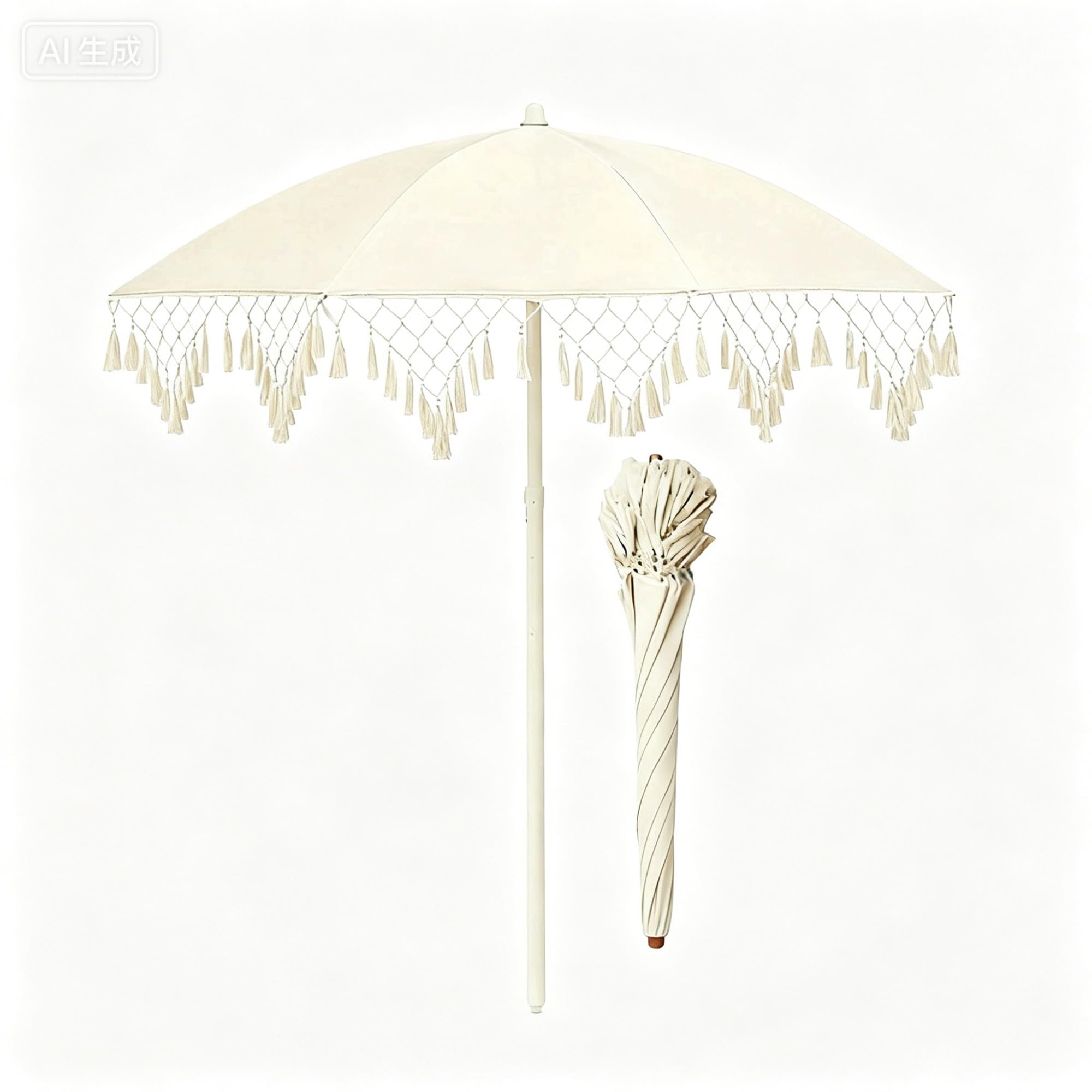 160cm|200cm Ombrellone da Esterno Beige in Macramé con Nappe, Design Triangolare Intrecciato con Frange, Ombrellone Inclinabile per Giardino, Spiaggia E Terrazza(200cm)