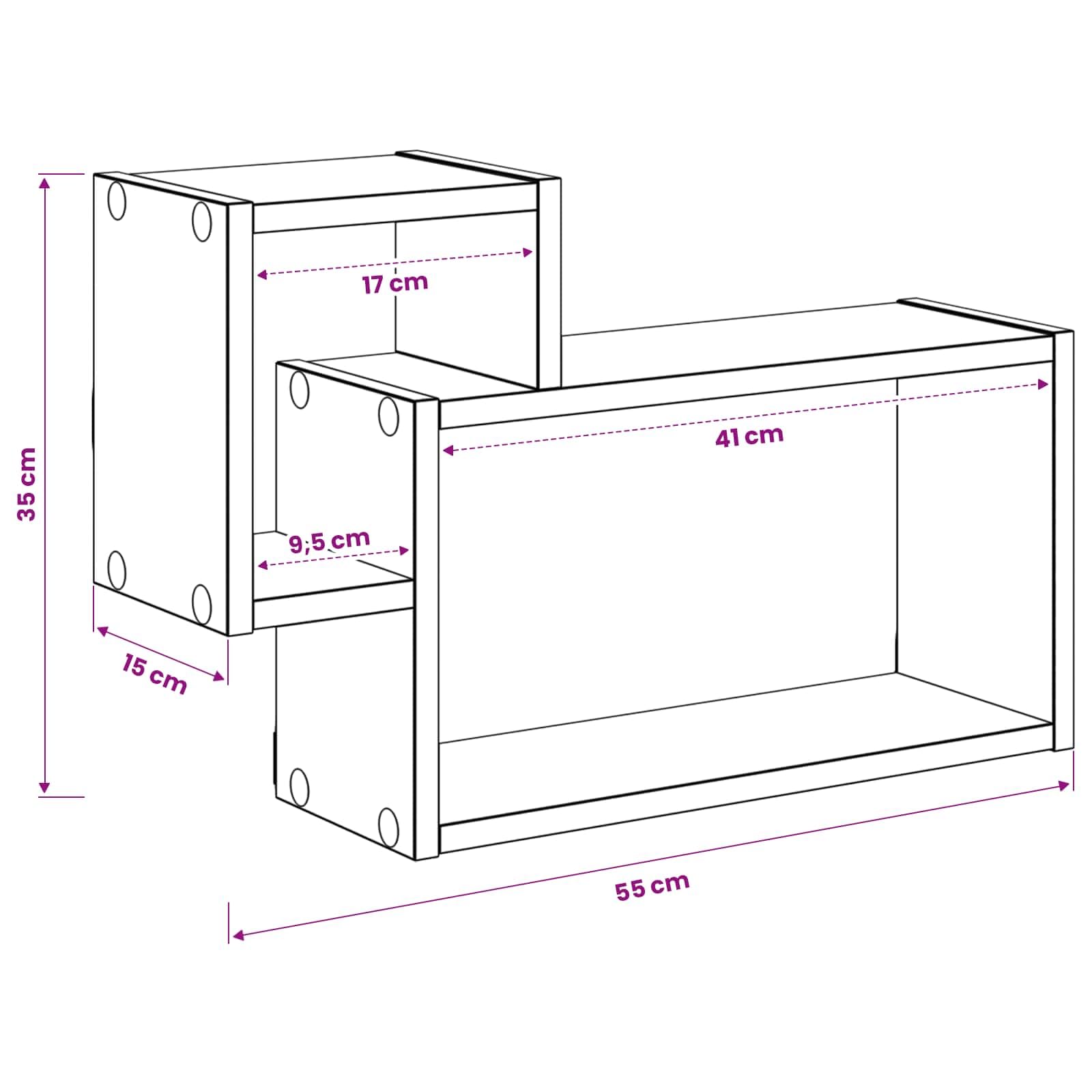 Wandregal Weiß aus Holzwerkstoff 55 x 15 x 35 cm, schweberegal Wandhalterung für Bücherregal, Küchenregal und Badregal, platzsparende Aufbewahrung
