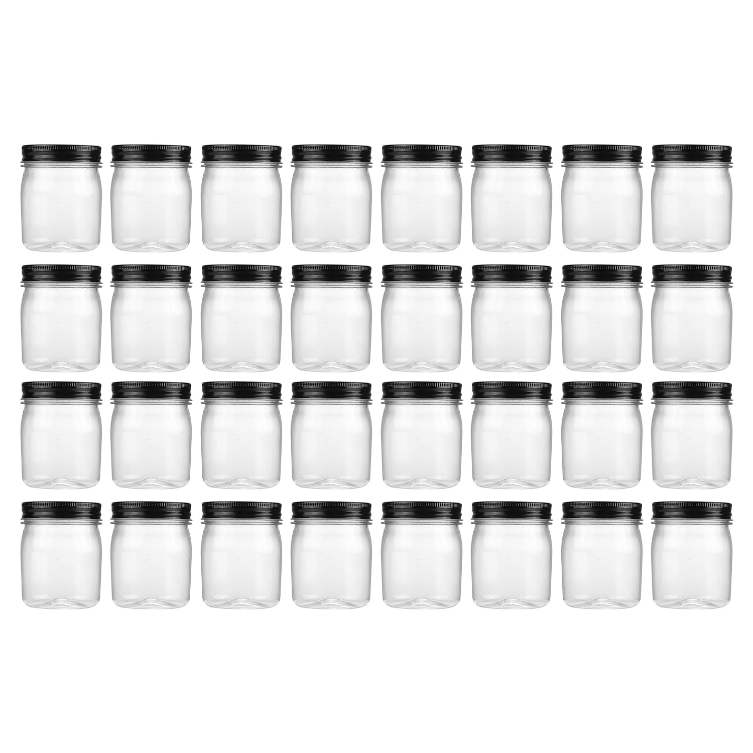 novelinks 8 oz Clear Plastic Jars with Airtight Lids, 32 Pack Plastic Mason Jars with Lids 8oz, Refillable Storage Slime Containers & Small Spice Jar for Kitchen Organization (32 Pack,Black)