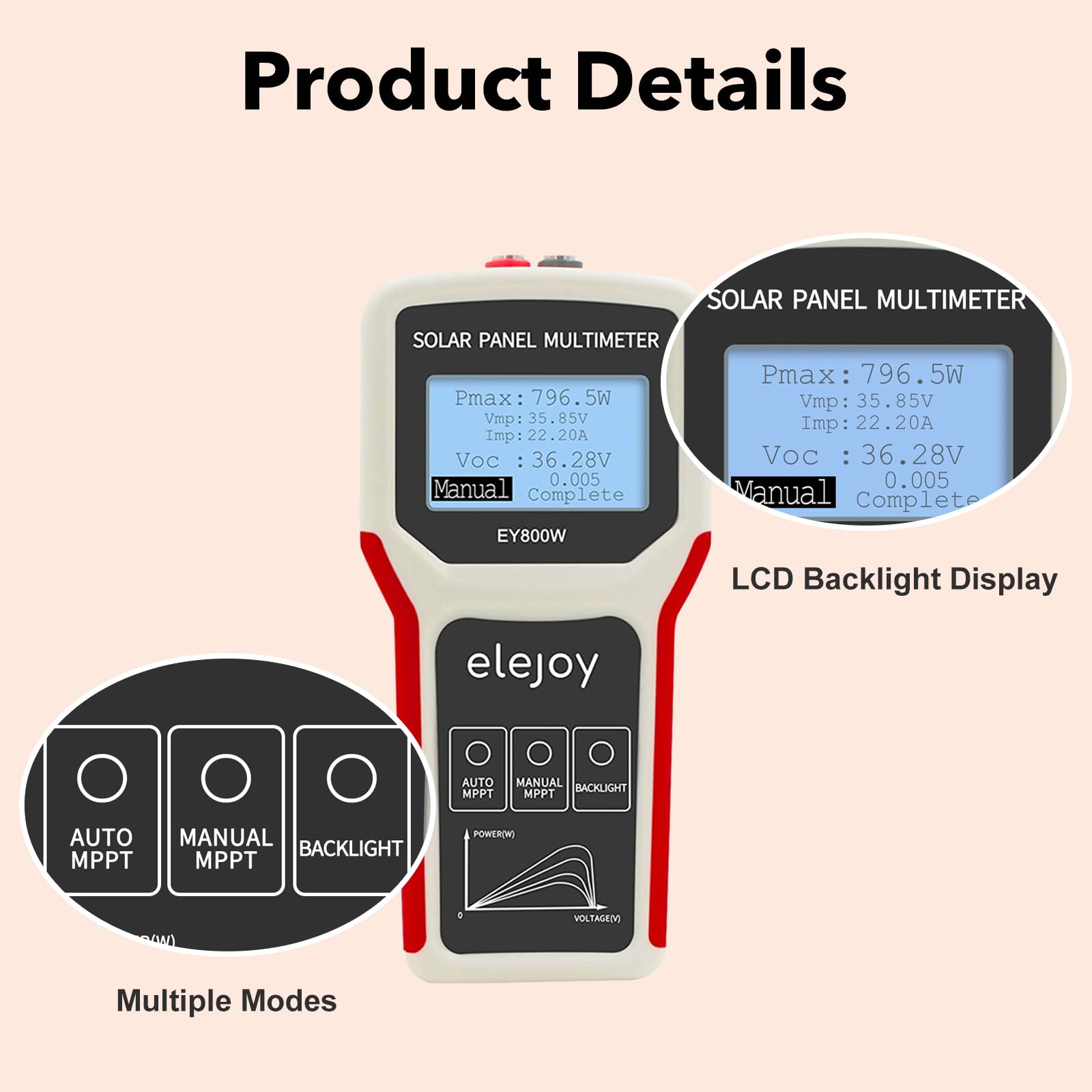 Amazon | elejoy 800W ソーラーパネルテスター MPPT 太陽光発電マルチ 