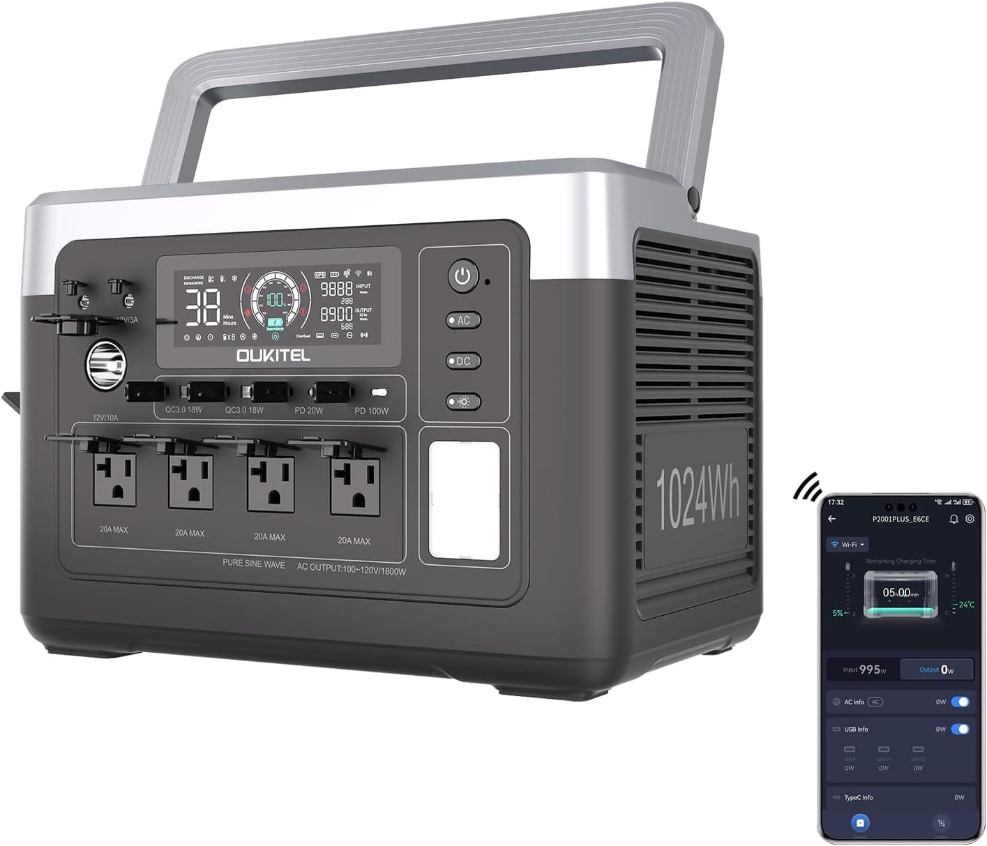 batteria lifepono 1024wh per generatori solari 1800w efficiente