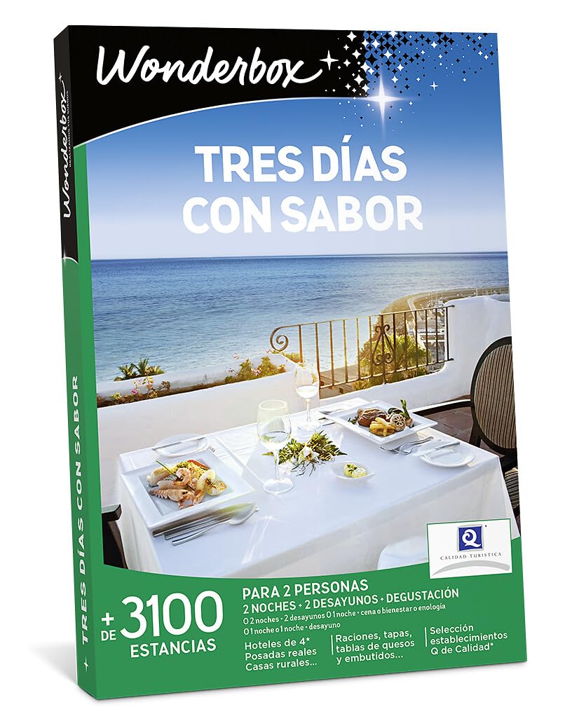 WONDERBOX - Caja Regalo - Tres Días con Sabor - para 2 Personas | 2 noches con desayunos y degustación - Más de 3100 estancias - Hoteles de 4*, posadas reales, raciones, tablas de quesos