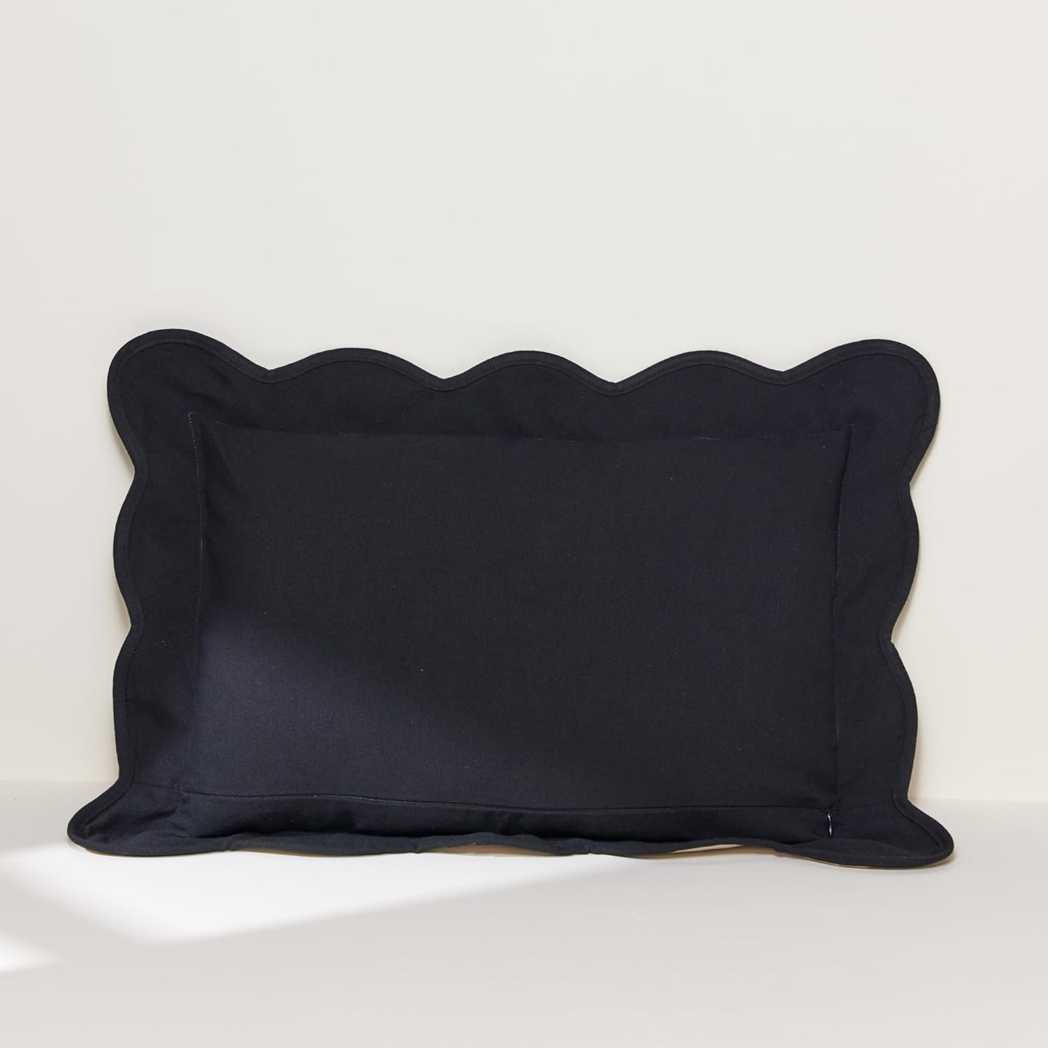Lush Decor Coastal Chic Scalloped Edge Throw Pillow Cover 1 Piece 13" W x 20" L + 2.5" Flange, Dark Linen & Black - Couch Pillows - Decorative Pillows - Coastal Decor