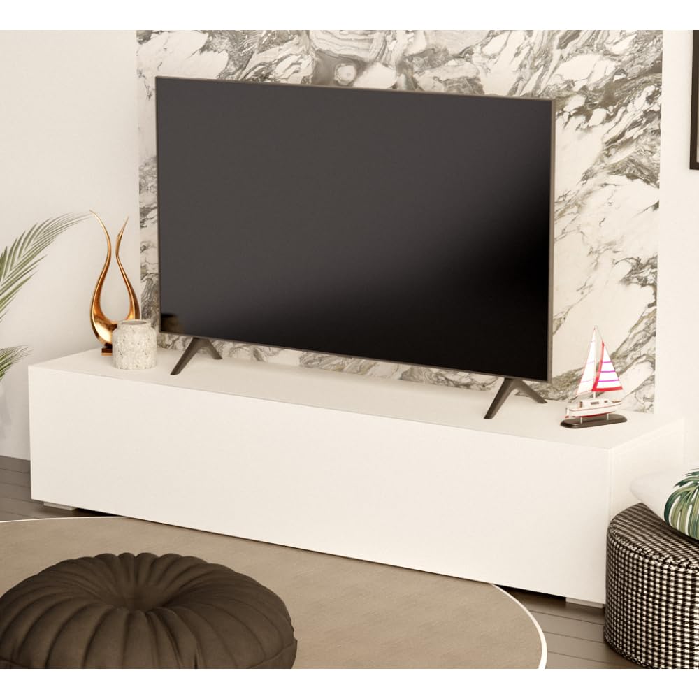 Fernsehtisch Fernsehschrank TV Verdeckter Griff mit Soft-Close Lowboard Hängeschrank- Hängend Oder Stehend für Wohnzimmer -Matt Weiß 30x135x30 HxBxT
