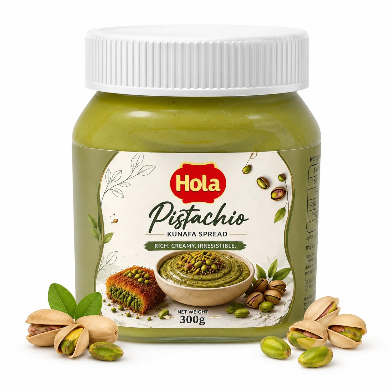 Hola Pistachio Kunafa Spread 300g – Premium Roasted Pistachio & Crispy Kunafa Spread | Rich & Creamy Dessert Spread for Toast, Waffles, Pancakes, Baking & Toppings | Middle Eastern Inspired Gourmet Treat-image-32