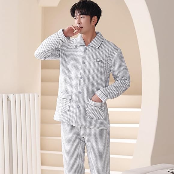 Amazon | [murfeko] パジャマ メンズ ルームウェア 厚手 ニットキルト  