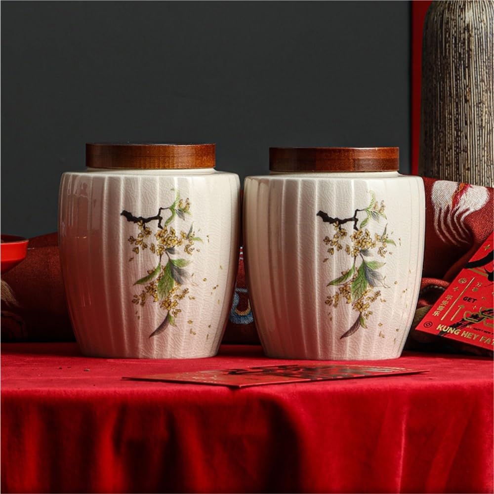 Tea Coffee Sugar Canisters Vintage Chinesische Keramik Bulk Tee Vorratsbehälter Topf Küche versiegelt Topf Tee Set Doppeltopf Geschenkbox Set leere Topf Küchendosen (A)