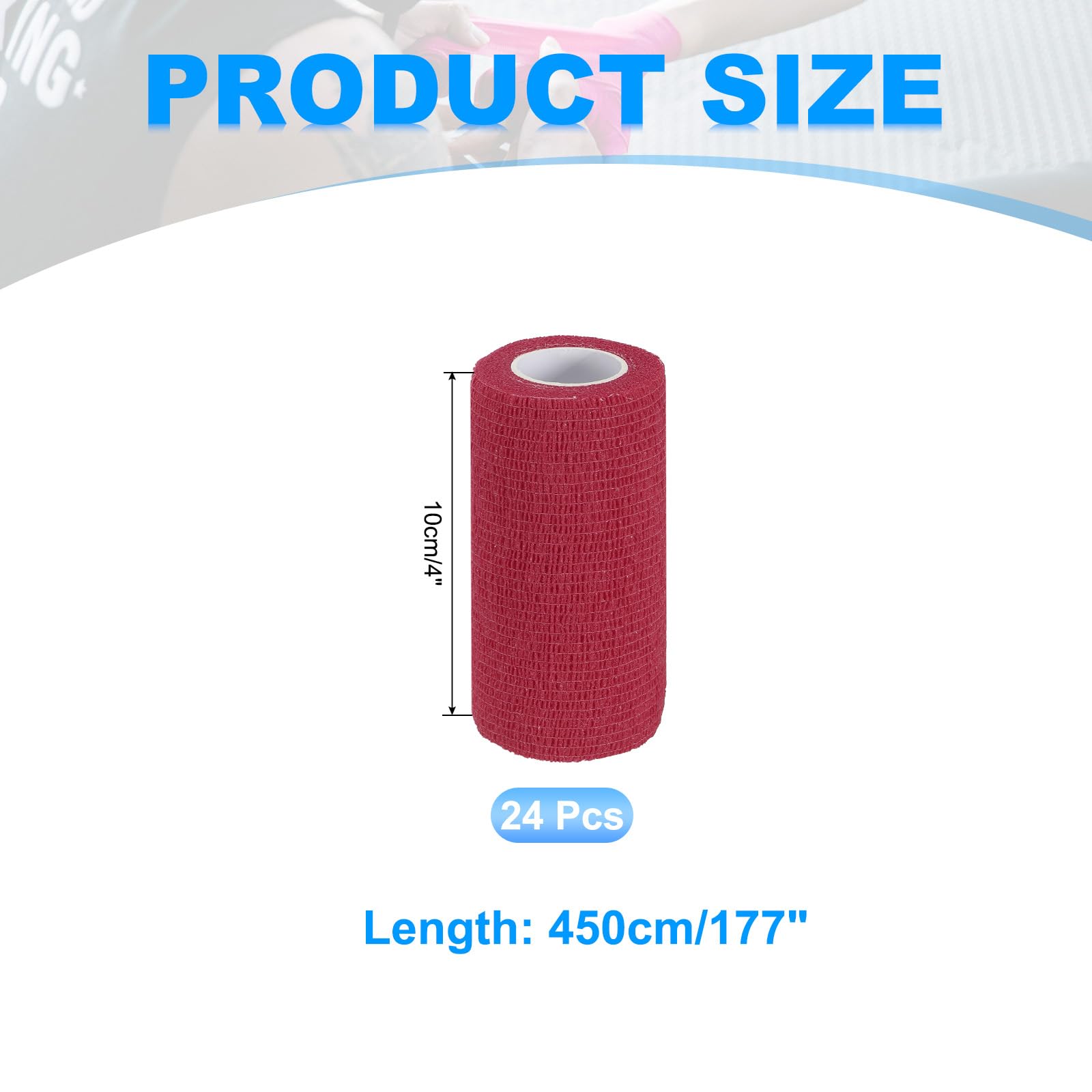 PATIKIL Bende autoadesive 177" x 4", 24 pezzi, elastiche, autoadesive, traspiranti, per sport, stretch, atletica, polso alla caviglia, per attività all'aperto, colore rosso scuro