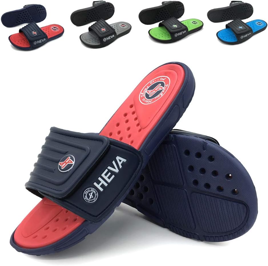 Men's Slide Sandals with Adjustable Upper and Comfort Quick-Dry Footbed Beach Shower Slippers