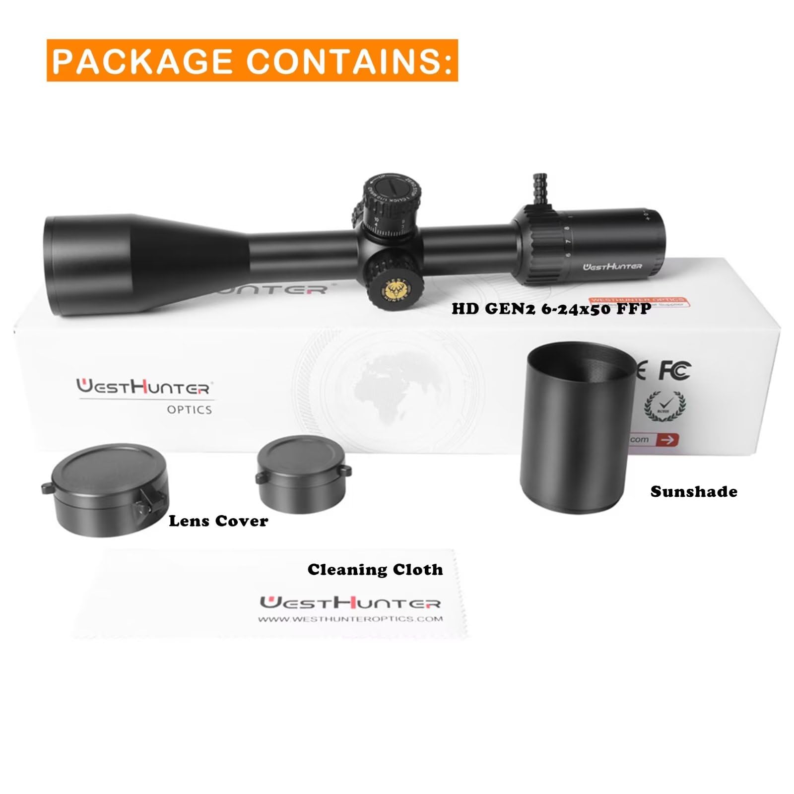 WestHunter Optics HD GEN2 6-24x50 FFP Precisión Miras Telescópicas, Exclusivo para Competiciones Deportivas de Larga Distancia | Zero Stop, Only Optics