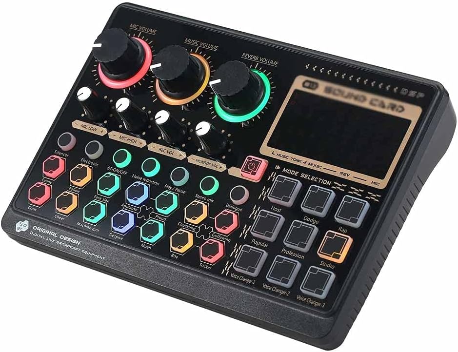 External Live Sound Card Multifunctional Sound Mixer Board for Live Streaming Music Recording Singing 14 Effects
