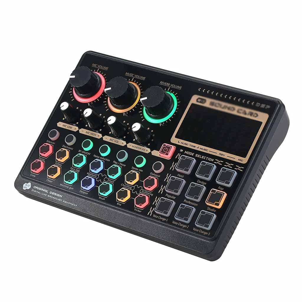 MRKU Carte Son Externe en Direct, mixeur sonore Multifonctionnel pour Diffusion de Musique en Direct, Enregistrement de Chant, 14 Effets