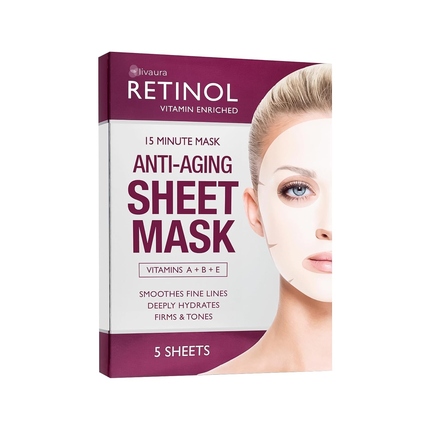 LIVAURA Retinol Anti-Aging Sheet Mask – Hydrating Vitamin-Enriched 15 Minute Treatment With Collagen Firms Face – Exfoliates for Improvement In Tone & Minimizes Fine Lines For Noticeable Difference