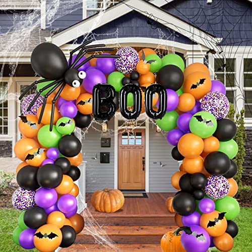 Halloween Balloons Garland Arch Kit Diy Halloween Party Supplies With Boo Foil Balloon Spider Balloon Black Orange Purple Fruit Green Confetti Balloon For Halloween Day Party Decorations #TOP4