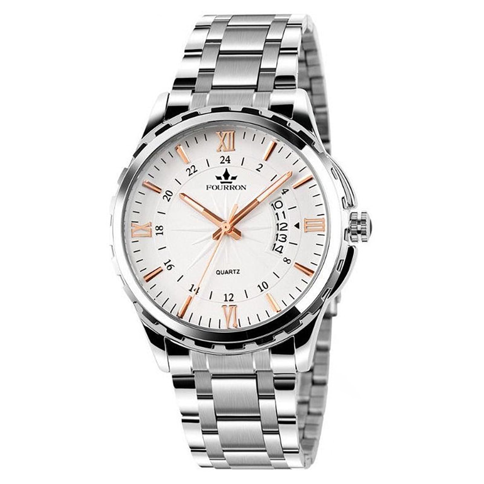 oligitdi Men's Watches Fashion Luxury Waterproof Date Functional Wrist Watch Quartz Wristwatches for Stainless Steel Band (White)-picture-4