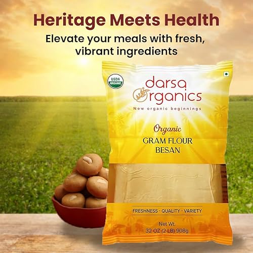 Miniatura 6 de Darsa Organics Besan  Bolsa de plástico de grado alimenticio de 2 libras  Harina de gramos  USDA Orgánico  Sin productos químicos  Kosher  Sin OMG