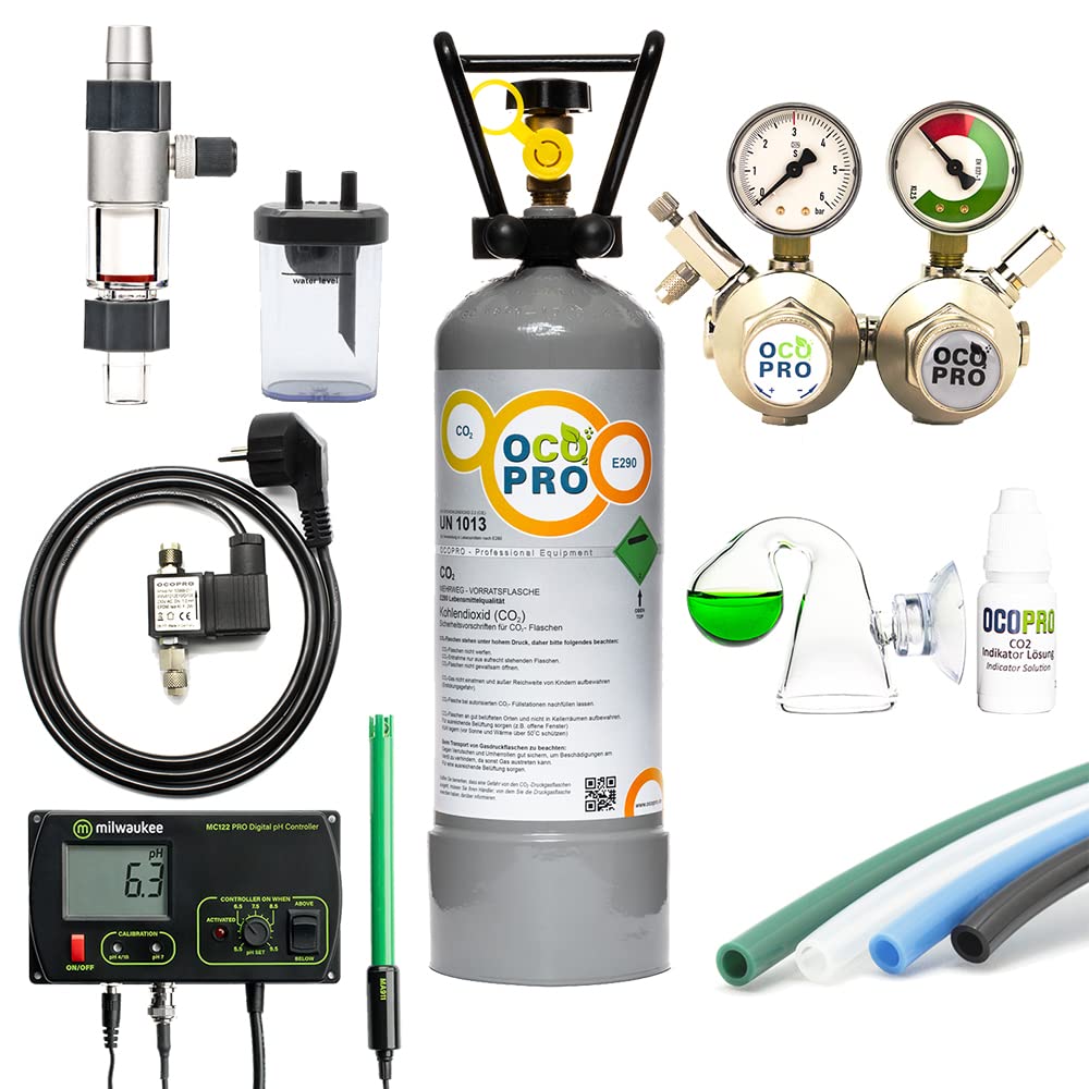 CO2 Anlage für Aquariem mit pH-Controller, Nachtabschaltung & Doppelkammerdruckminderer