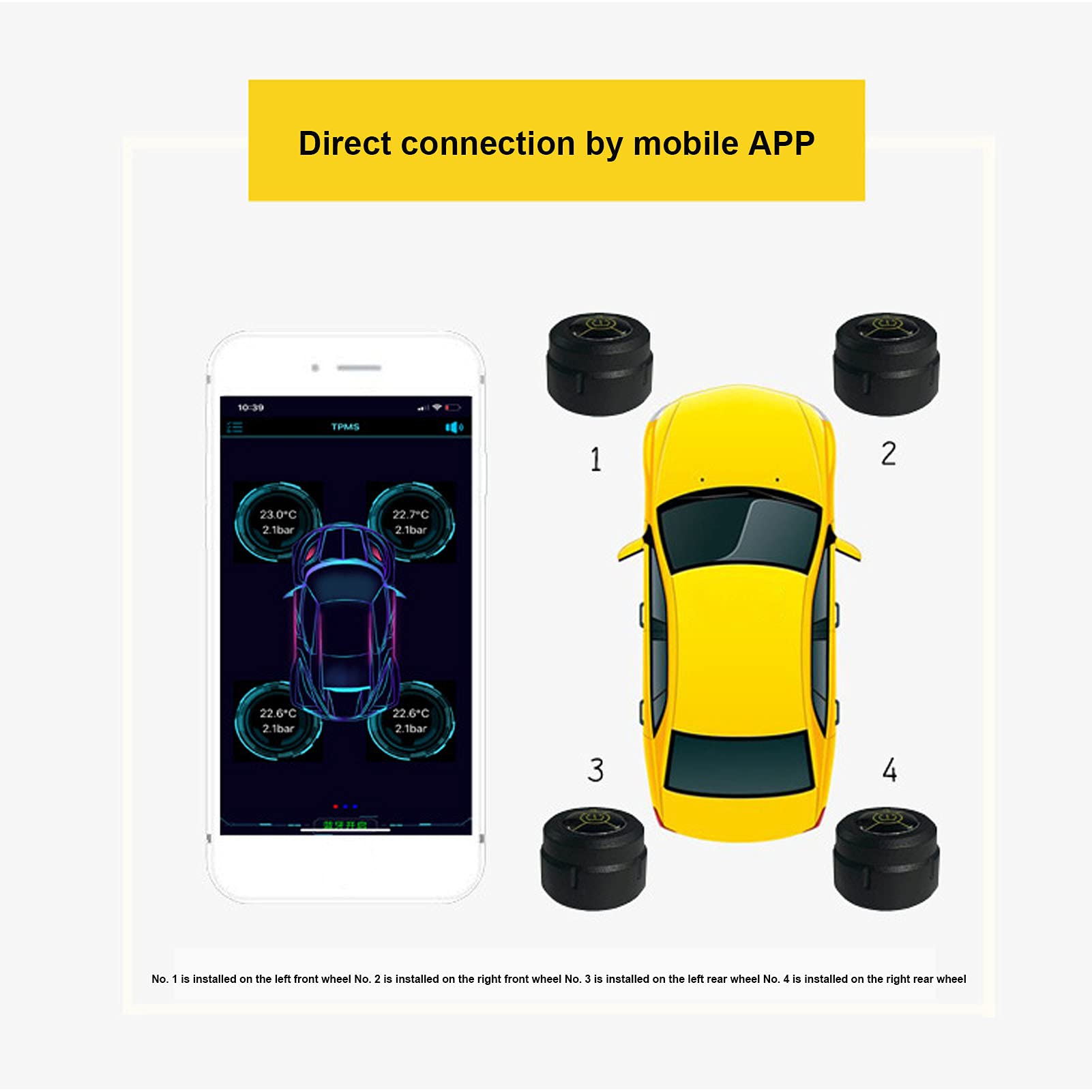 Sensore di Pressione dei Pneumatici, Bluetooth 5.0 IP67 Impermeabile Monitoraggio in Tempo Reale Sensore di Pressione dei Pneumatici Supporta TPMS per Android per IOS