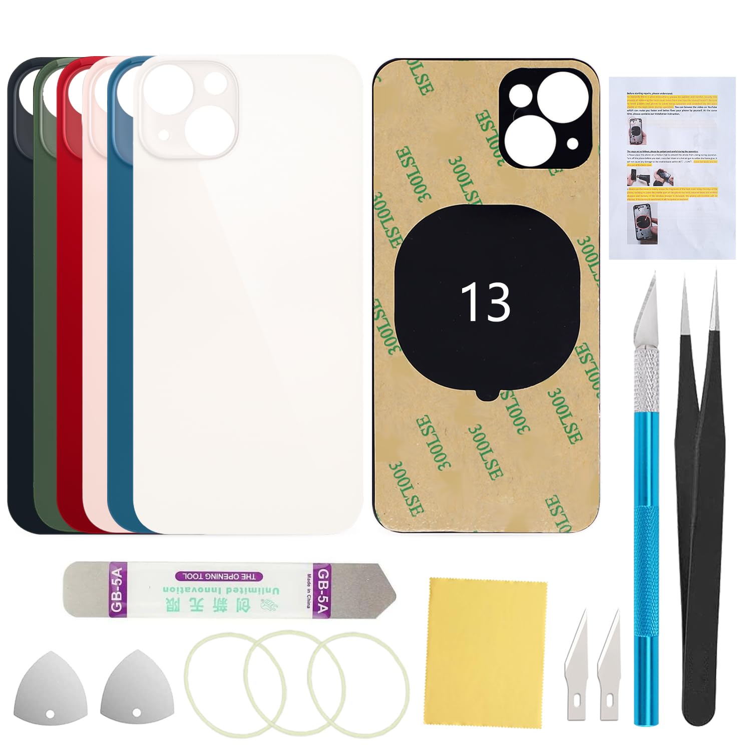Back Glass Rear Screen Cover Replacement Compatible with iPhone 13 6.1-Inches All Carriers (Starlight)