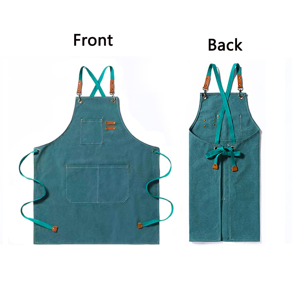Delantal de Cocina Lienzo (2 Piezas), Delantal de Trabajo con 3 Bolsillos Correa Ajustable Delantale de Barbacoa Impermeable Profesional para Hombre Mujer para Peluquero, Cocina, Jardinero