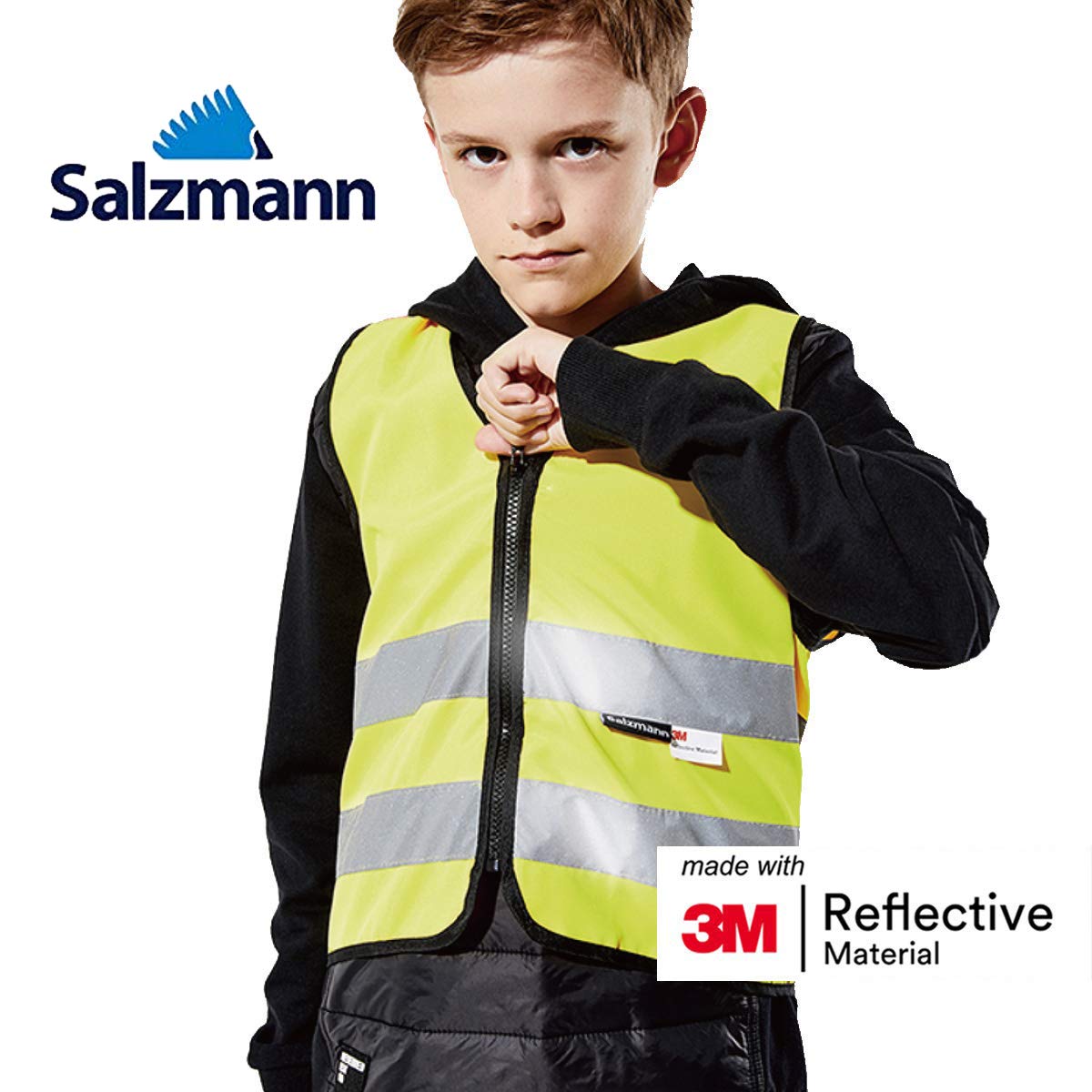Personalisiertes farbiges Logo Salzmann 3M Kindersicherheitsweste - Hohe Sichtbarkeit 3M reflektierendes Klebeband Hochleistungs-Hochleistungsreißverschluss