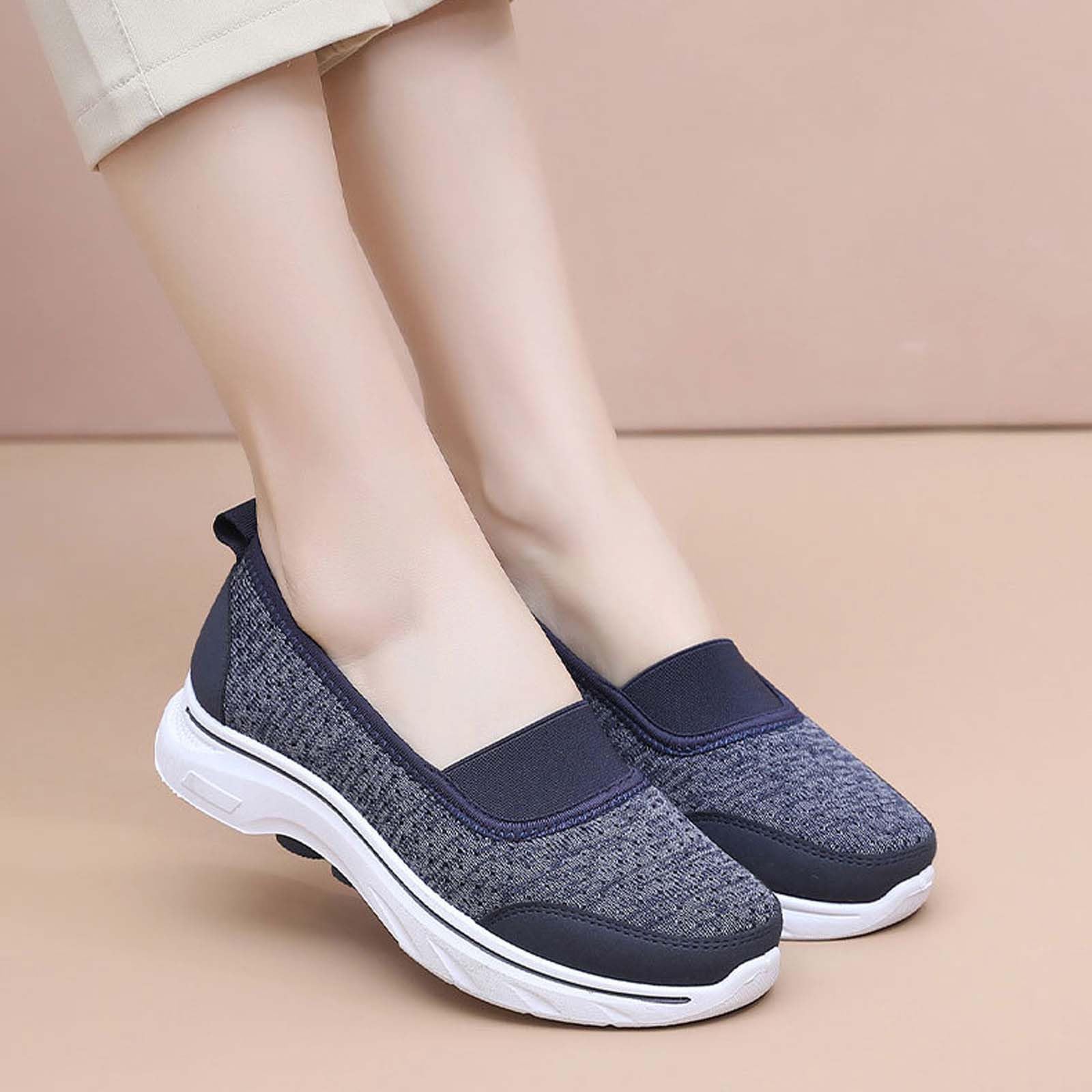 Zapatos para mujer de punto elástico para caminar, informales, transpirables, con soporte de arco, puntera redonda, ligeros, para yoga, fitness, tenis, mamá