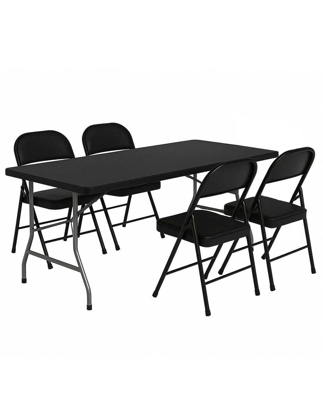 Jardin202 - Mesa Plegable Rectangular 180x70x74cm Catering | Mesa Resina con Patas de Acero Plegable para Eventos y terrazas | + 4 Sillas (Negro)