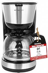 Emerio CME-122933, Filter Kaffeemaschine, 1.25l für bis zu 10 Tassen frischen Kaffee, herausnehmbarer Permanent-Filter, Anti-Tropf-Funktion, Kaffeekanne aus Glas, Auto-Off, 1000 Watt, schwarz/silber Emerio CME-122933, Filter Kaffeemaschine, 1.25l für bis zu 10 Tassen frischen Kaffee, herausnehmbarer Permanent-Filter, Anti-Tropf-Funktion, Kaffeekanne aus Glas, Auto-Off, 1000 Watt, schwarz/silber