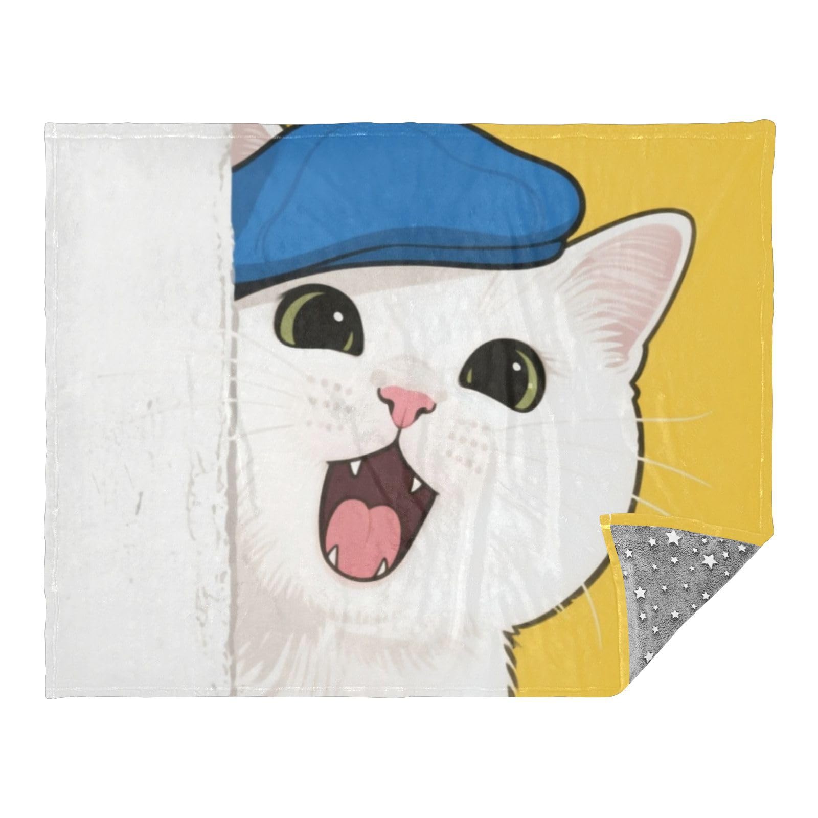 Couverture chat blanc contre les soirées fraîches : plaid dessin animé 127x178cm pour canapé salon