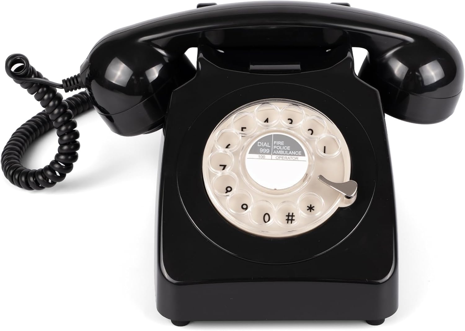 746 Rotary 1970s-style Retro Landline Phone - Curly Cord, Authentic Bell Ring (Black)