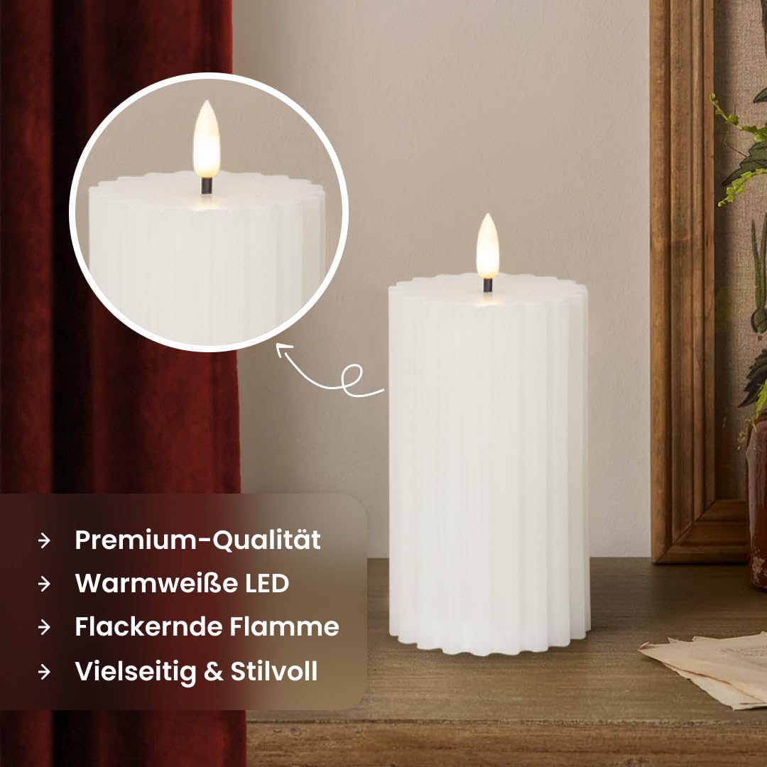 Wax LED Block Candle Flame Strip, White, 7.5 cm (W) x 7.5 cm (D) x 15 cm (H) - Image 3