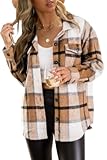 Womens Flannel Shacket Casual Jacket Plaid Button Down Long Sleeve Shirt Fall Winter Outfits