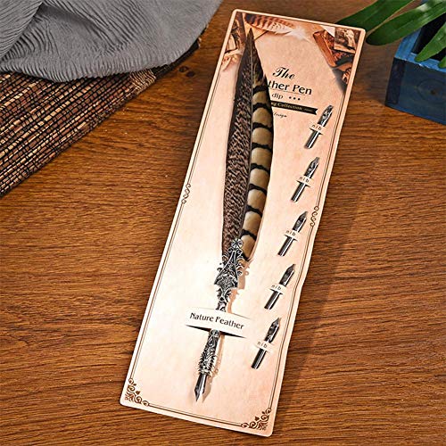 Quill Pen Feather Calligraphy Pen Antique Feather Quill Pen Feather Dip Gift with 5 Stainless Steel Replacement Nibs(#1) Office Supplies - Image 2