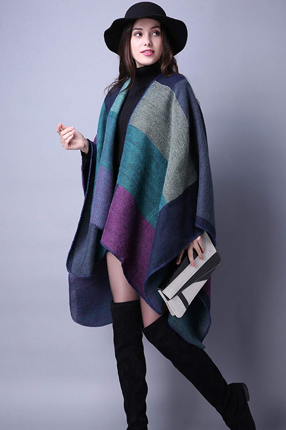 Lacavocor Women's Warm Shawl Wrap Cape Winter Cardigan Sweaters Open Front Poncho - Image 4