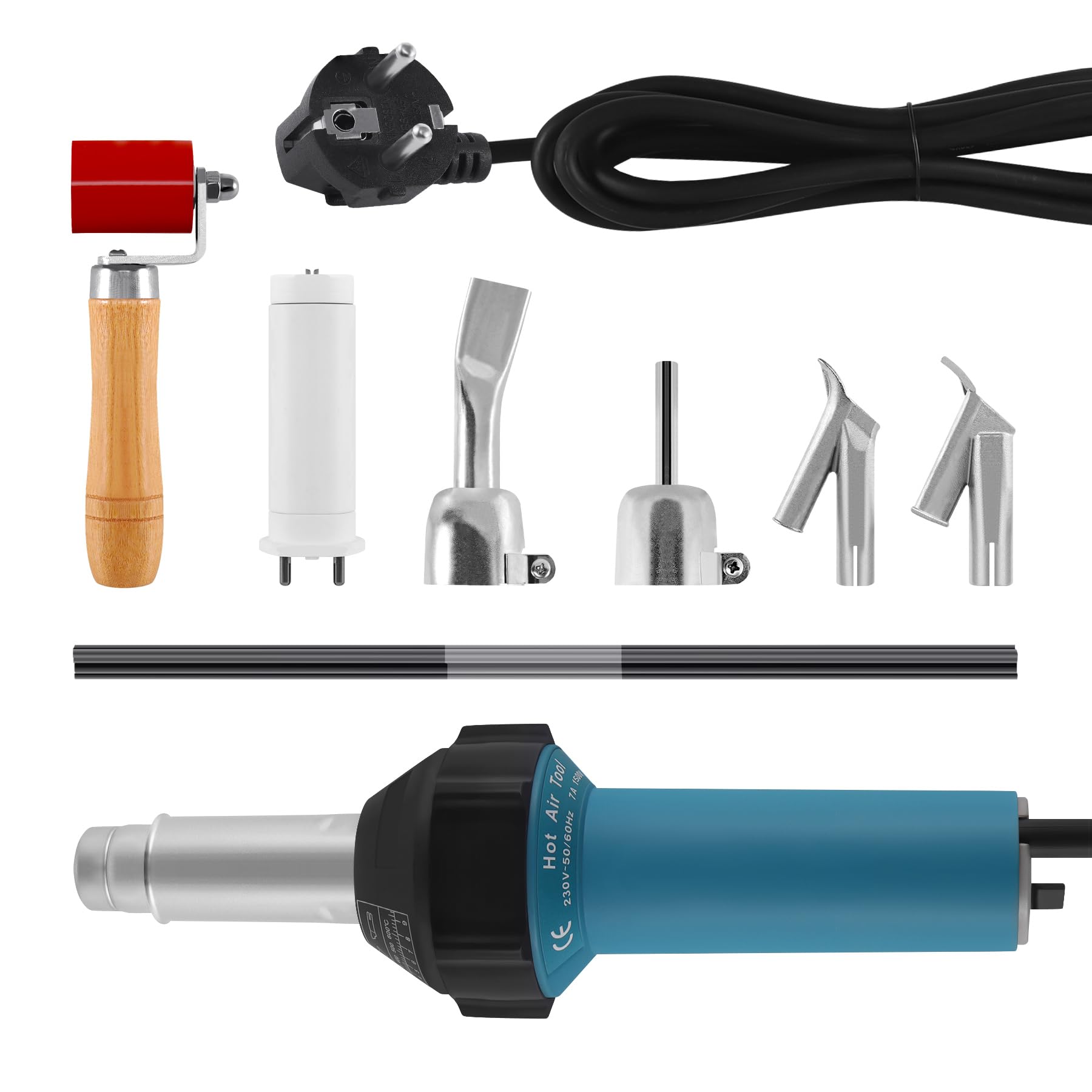 Pistola ad aria calda in plastica, 1500 W, 220 V, pistola ad aria calda, 30 ℃-680 ℃, pistola ad aria calda, per saldatrice in vinile PE PVC con asta di plastica, scooter, ugello