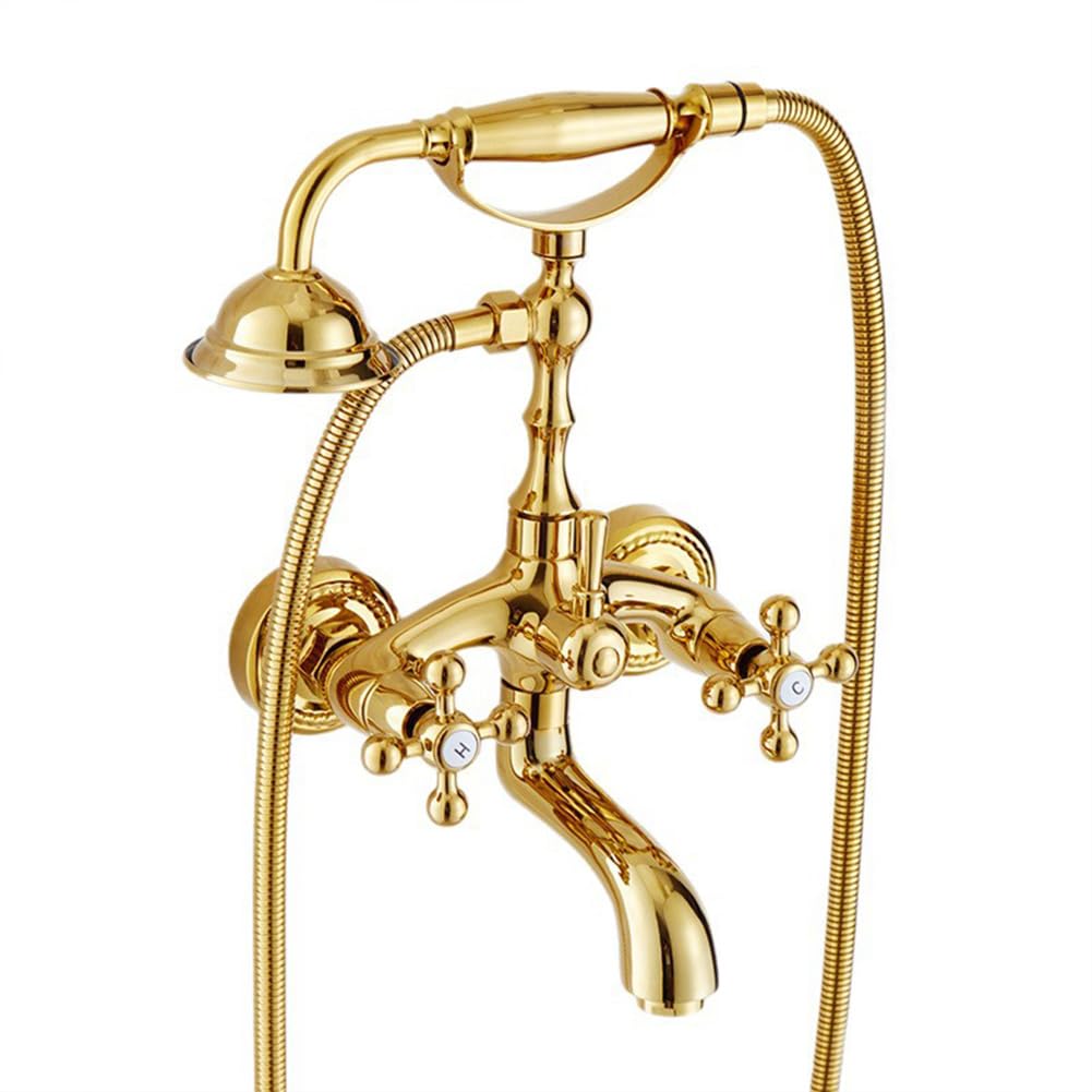SBCGFY Vintage Brass Bath Shower Mixer Tap - Wall Mounted Bathtub Faucet With Dual Handles, Handheld Shower & 1.5M Hose - Elegant D Bathroom Tub Fixture,