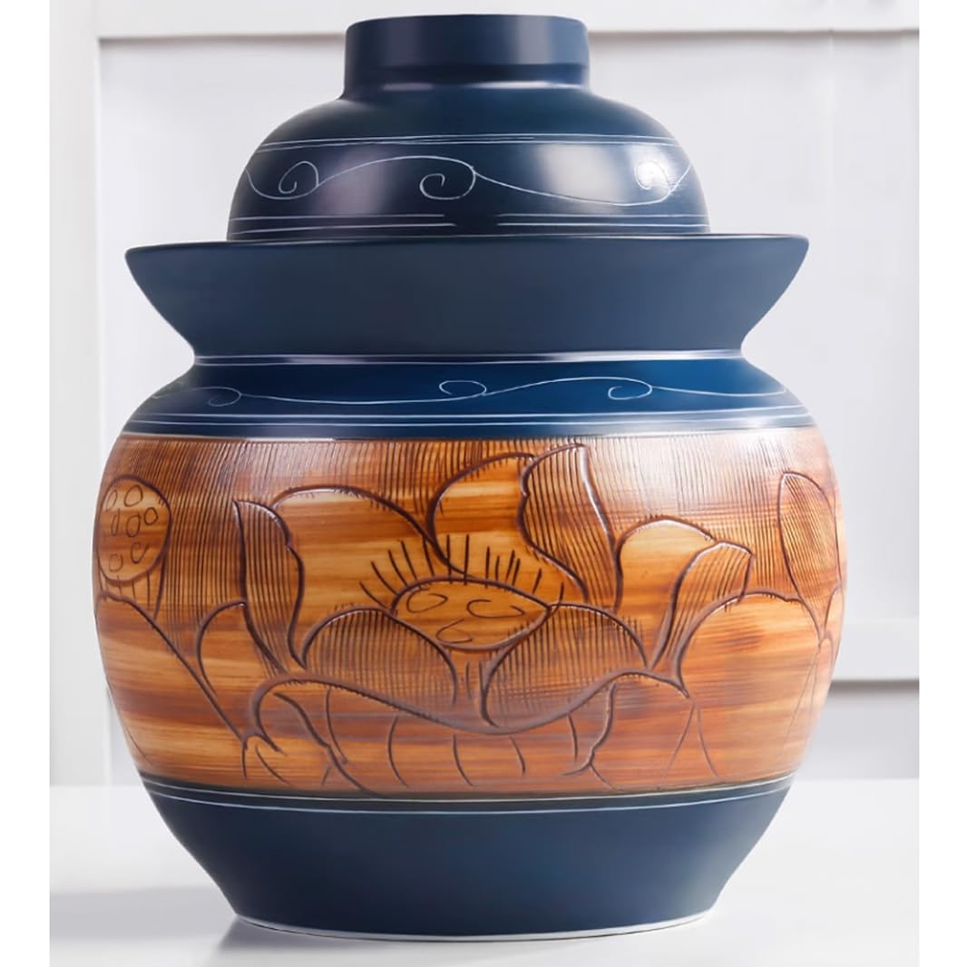 Duży ceramiczny słoik na kiszonki z pokrywkami, tradycyjny chiński porcelanowy słoik na kiszonki, ceramiczny garnek do fermentacji z pokrywką z uszczelką wodną (1,5 kg)(1.5Kg)